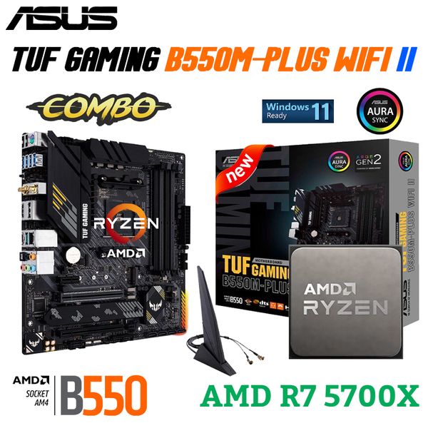 ASUS TUF GAMING B550M PLUS WIFI II Motherboard AMD New Ryzen 7 5700X AM4 CPU Kit Combo Processor Micro-ATX 128GB M.2 Mainboard