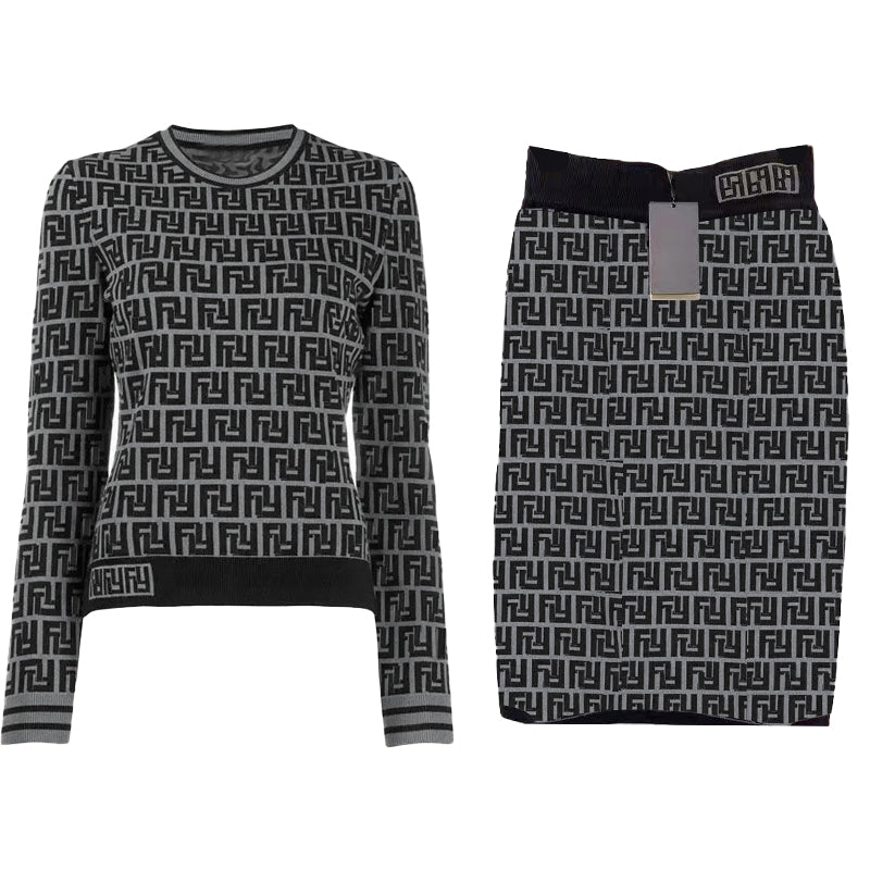 Designer skirt Two Piece Set Women knitting Designer Dress Autumn and Winter Cardigan Sweater Two Piece Dress Jacquard Sweater Styling Essentials Ap