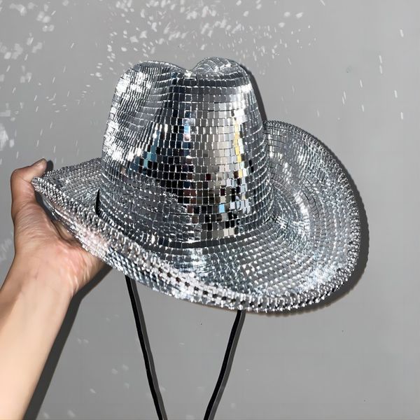Party Hats Disco Ball Cowboy Hat Handmade Custom Mirrored Glass Cowboy Hat Suitable for Party Gathering Show Rave Fashion Hat Party Hat 2309