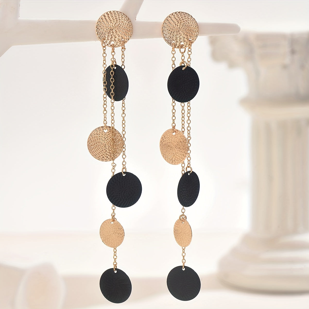 TEMU Chic Geometric Tassel Earrings For Women - Vintage & , Iron , Casual Attire & Gifting