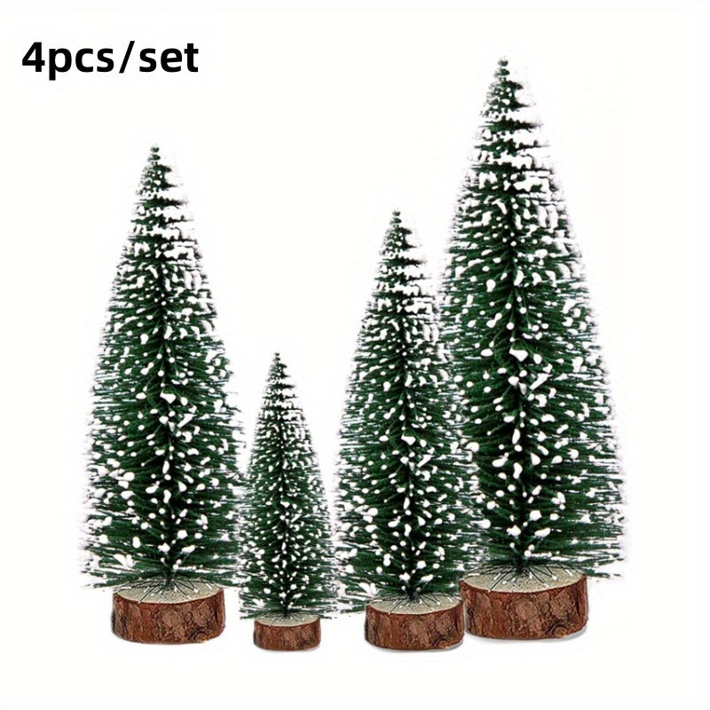 TEMU 4- Wooden Base Mini Artificial Pine Christmas Trees - Tabletop Holiday Decor For Home, Party, Christmas, New Year, And All