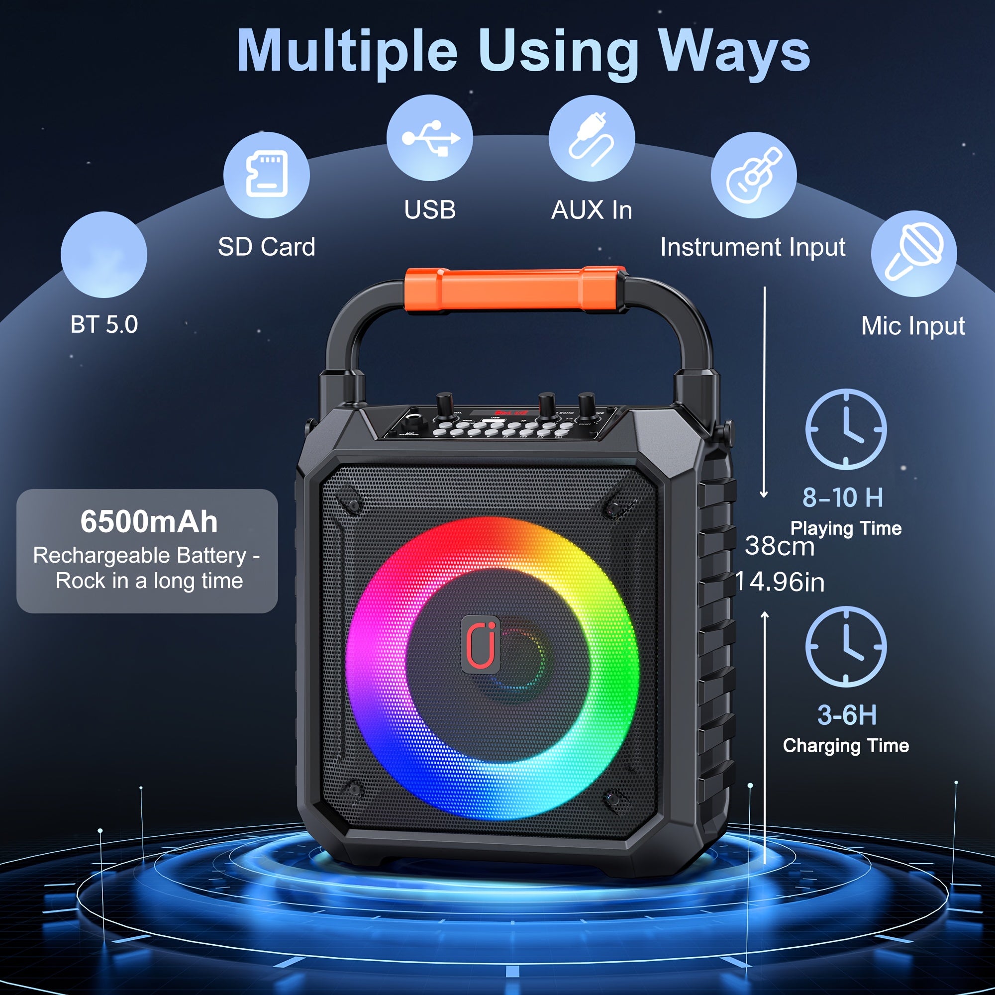 TEMU Jyx Portable Outdoor Speaker, Karaoke Machine With 2 Microphone, Wireless Speaker With Colorful Light, Bt-tf Card-usb-aux Input, Rechargeable