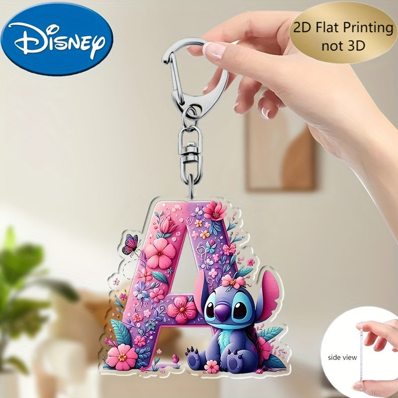 TEMU 2d Flat, 2d Flat Printing, 1pc Stitch Acrylic Keychain, 26 English Letters, With Flowers, Plants And , Cute Kawaii Bag Pendant, Car Key Ring,