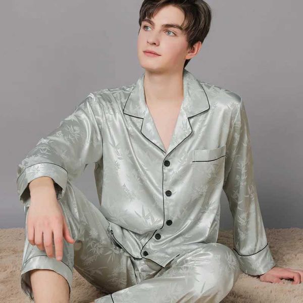 Men Ice Silk Pajamas Suit Summer Plus Size Satin Thin Plaid Pyjamas Male Home Clothes Fashion Print High Quality Sleepwear BoyC241213
