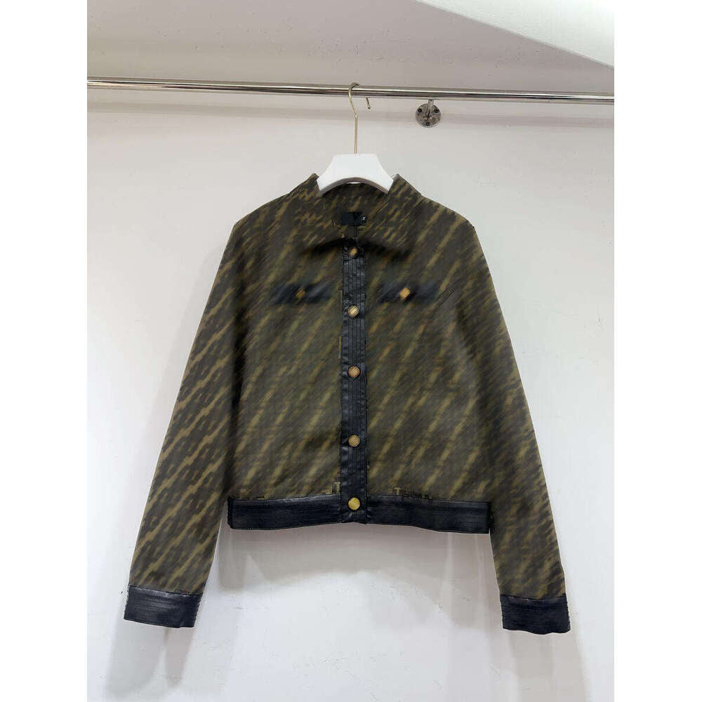 Designer jacket F type women printing Jacket Leather Trim Button Front Long Sleeve Casual Outerwear Fashion Forward Streetwear for Fall Winter