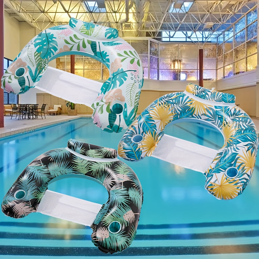 TEMU 3-pack Inflatable Pool Float With Cup Holders And Headrest Heavy-duty Pvc Lounger, Summer Pool Party Float 2025
