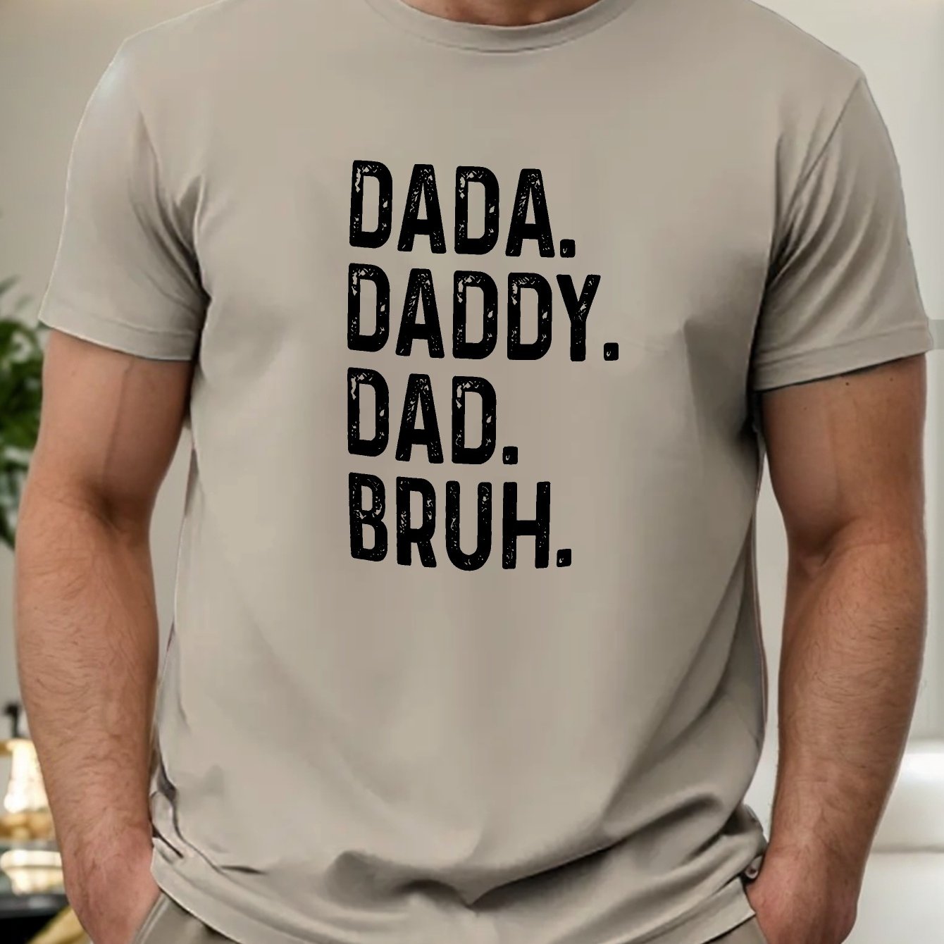 TEMU Men's Casual Short Sleeve T-shirt - Daddy Graphic Print, Black With White Text, Lightweight Breathable Summer Tee, Regular Fit Round Neck,