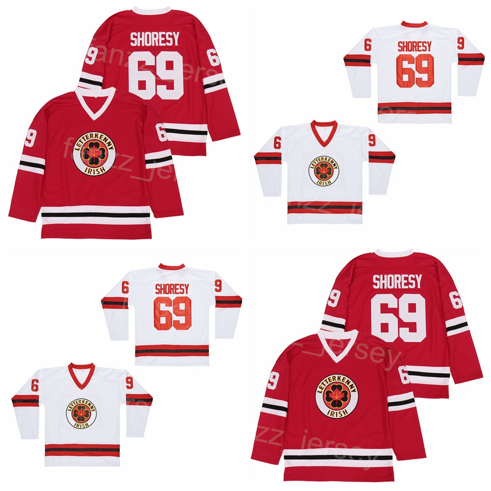 Movie College 69 Shores Hockey Jersey Series Irish Letterkenny Team Color Away Red All Stitched University Breathable Pure Cotton Pullover HipHop Un