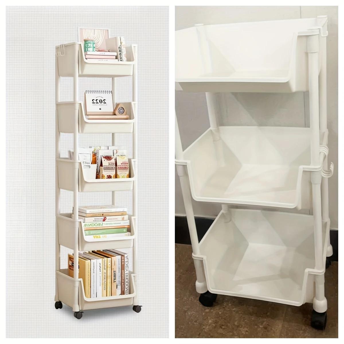 TEMU 4-5-tier Storage Shelf, Spa Mobile Storage Cart With Wheels - Paba Movable Storage Shelf, Suitable For Books Storage In Living Room, Bedroom,