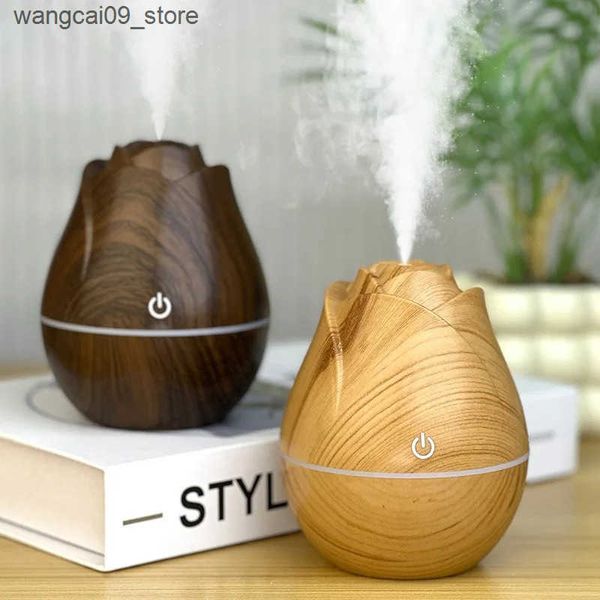 Humidifiers Rose wood grain humidifier USB car silent bedroom water replenishment colorful gradient light aromatherapy machine J241119