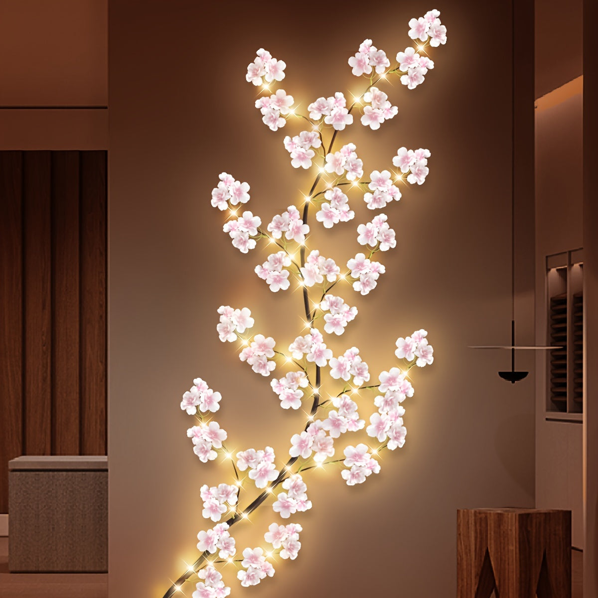 TEMU 1pc, 100led Willow Vine Light With Flower Home Valentine's Day Decor, Usb Powered Party Wall Decorations String Lights Flower Branches Fairy