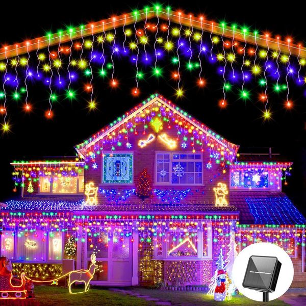 Solar curtains ice crystal lights Christmas lights outdoor waterproof Eaves decorative string lights for courtyard parties and holiday decor