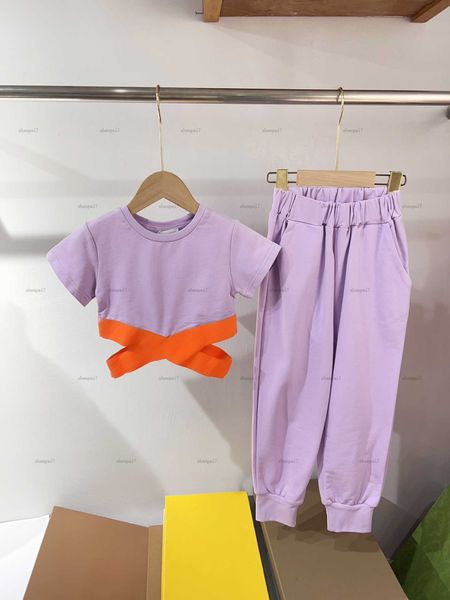 Top girls tracksuits Summer Short-sleeved suit baby Two piece set kids designer clothes Cut-out waist design T-shirt and solid color pants