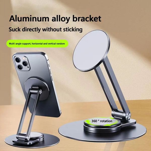 High Quality Aluminum Mobile Phone Stand Adjustable Foldable Magnetic Phone Holder with 360 degree for Universal Desktop Pad Cell Phone Moun
