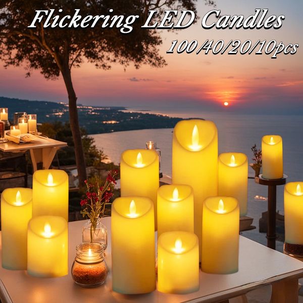 100-10pcs Flameless LED Candles Battery Flickering Candlelight Wedding Concert Candle Tealight Xmas Valentines Table Decoration 240827