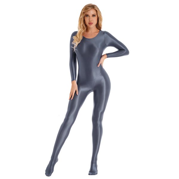 Womens smooth tight long sleeved solid color elastic tight fitting clothing fitness swimsuit nightclub carnival party clothing 241111