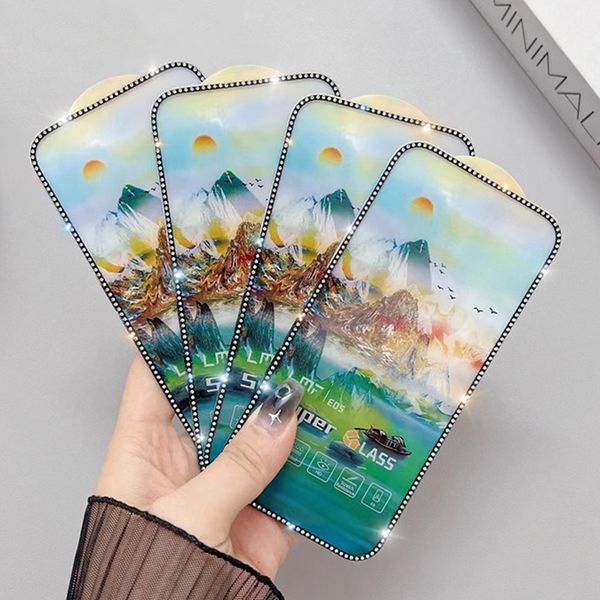 Screen Protector For iPhone 15 Pro Max 14 Plus 13 12 11 XS XR X Diamond Super Tempered Glass Full Cover Film Guard Explosion Curved Premium