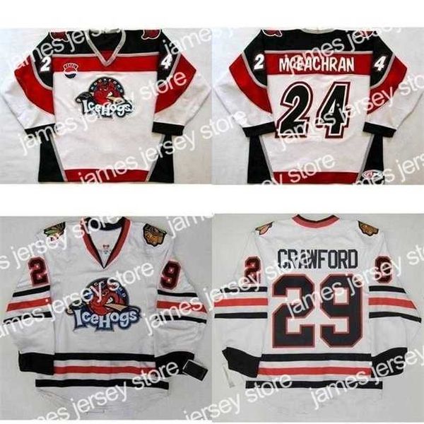 College Hockey Wears Thr 2017 Mens 24 Sean McEachran AHL Rockford IceHogs Womens Kids 13 David Phillips 100% Embroidery Custom Ice Hockey Je