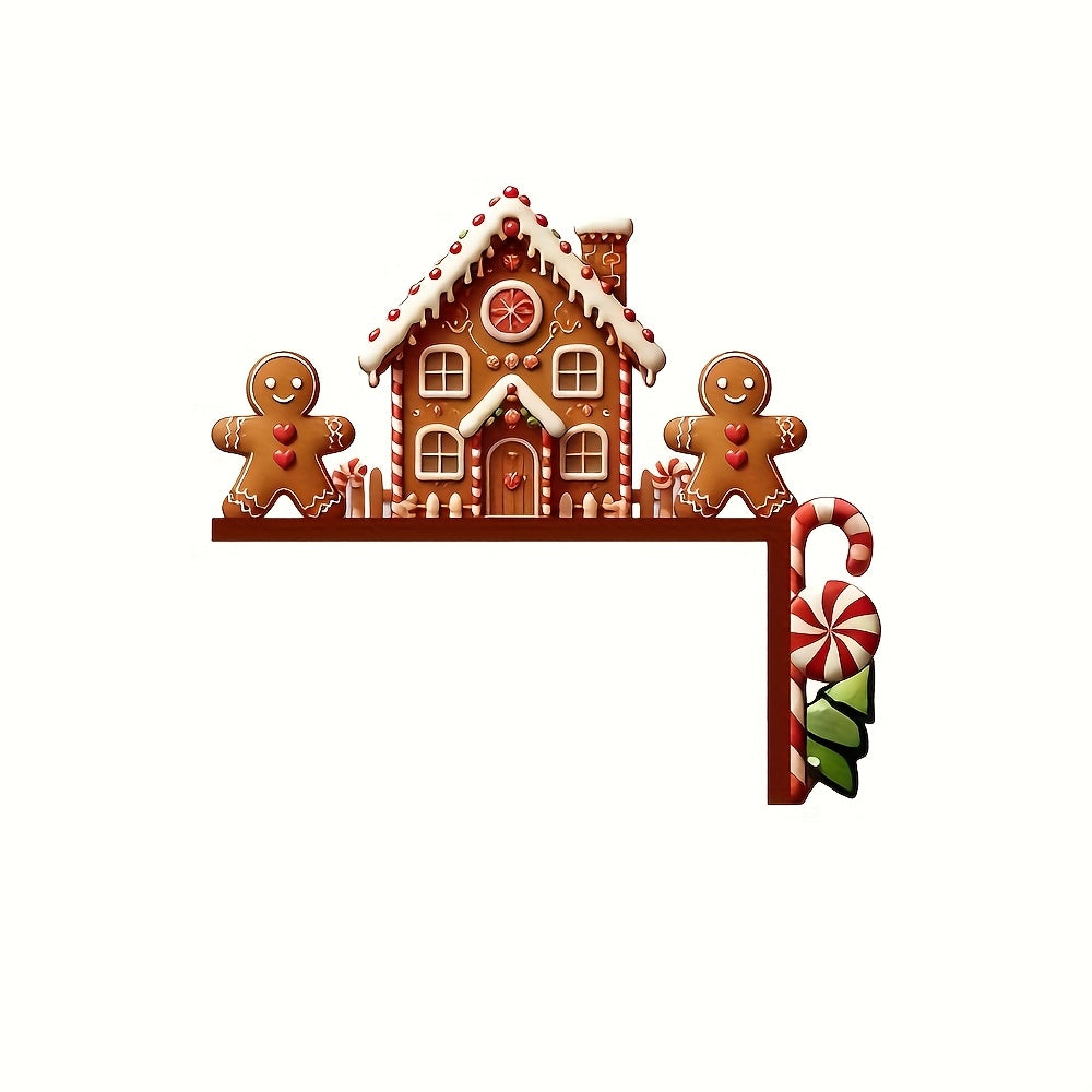 TEMU 2d Flat - Gingerbread Men And Christmas Hat Corner Sign - 2d Flat Holiday Wooden Wall Decor, Home Decoration, Switch Decoration, Corner