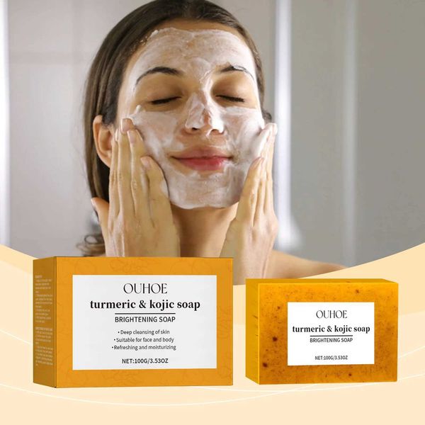 Ouhoe 100g Kojic Acid Turmeric Skin Brightening Soap Face uce Dark Spot Anti Acne Deep Cleansing Moisturizer Exfoliating SoapT250117