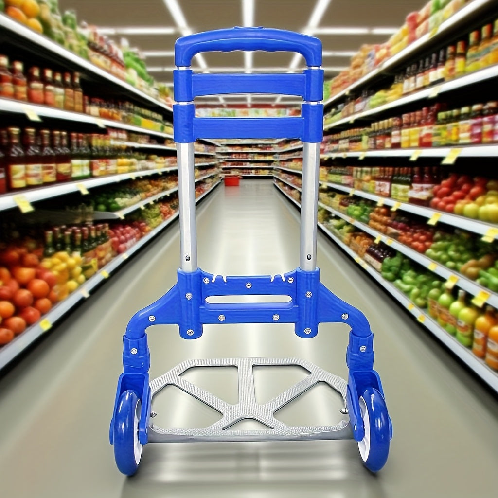 TEMU Portable Aluminum Folding Hand Truck Dolly Heavy-duty Luggage Trolley Cart W- Telescoping Handle And Pu Rubber Wheels For Home, Auto, Office,