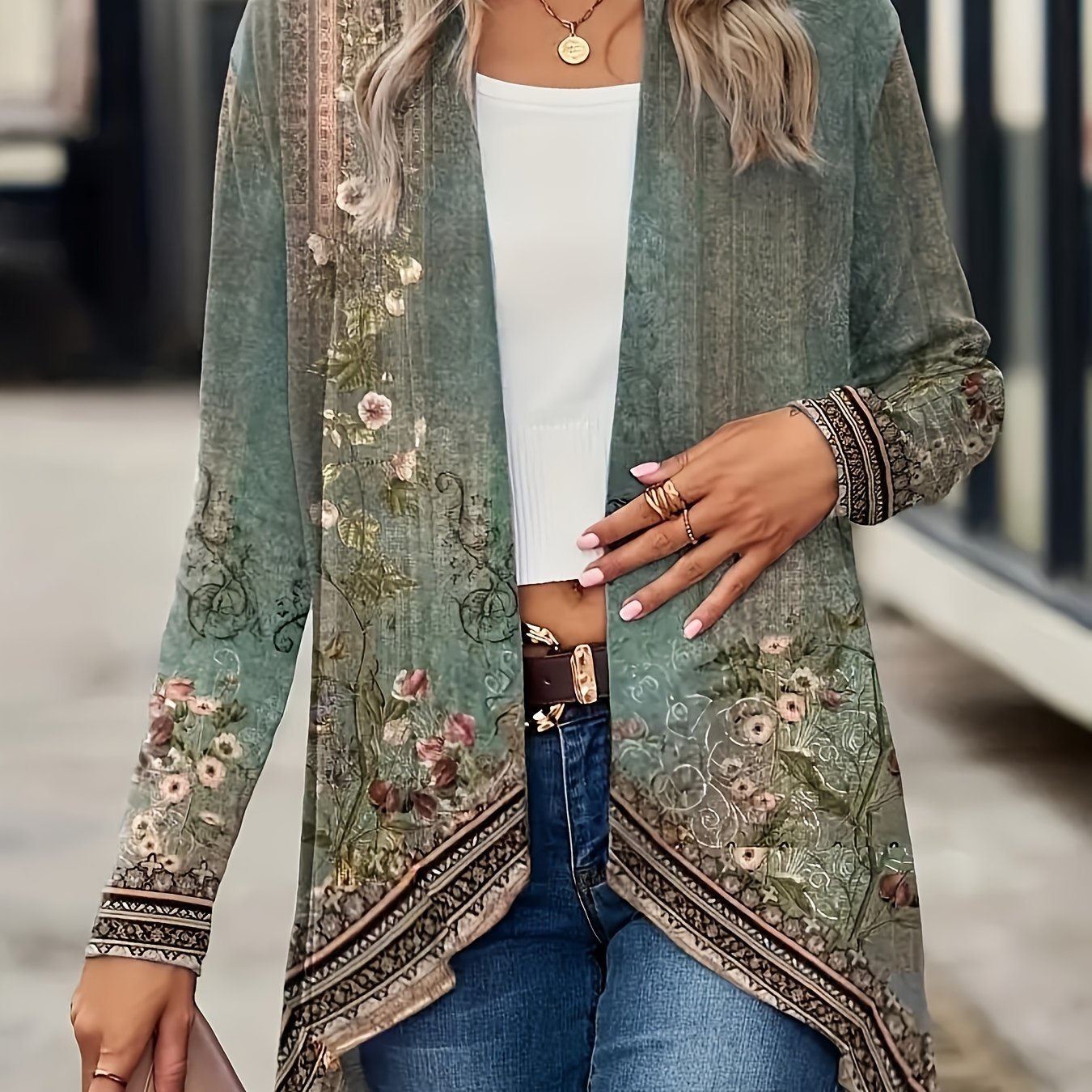 TEMU Spring And Autumn New Women Tops Floral Print Cardigan Casual Long-sleeved Thin Coat