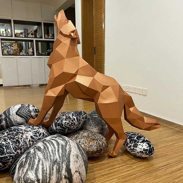 Architecture-DIY House 120cm Wolf Large Animal Paper Model Home Decor Corridor Ornament Porch Decoration Paper Craft 3D DIY Handmade Puzzles