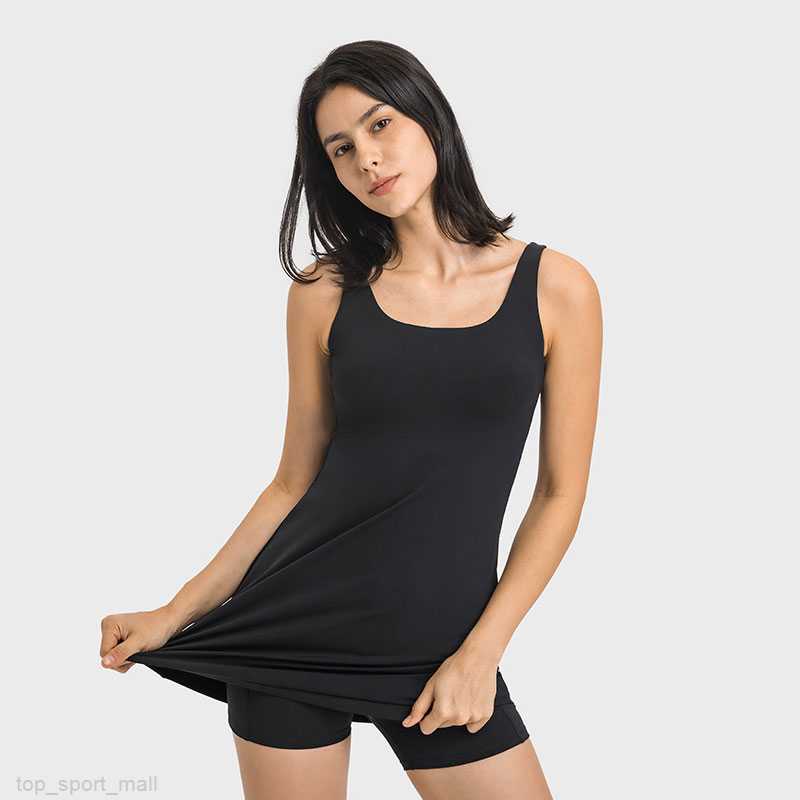 L-200 Sweat-Wicking Breathable Tennis Skirt Yoga Clothes High Elastic Sports Dress With Removable Cups Soft Slim Fit Skirts Outdoor Casual