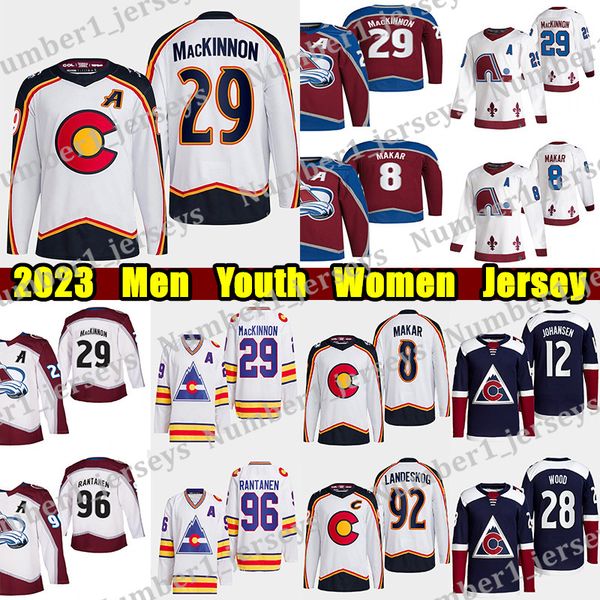 #29 Nathan MacKinnon Reverse Retro hockey jersey #8 Cale Makar Mikko Rantanen Gabriel Landeskog Miles Wood Joe Sakic Valeri Nichushkin Toews
