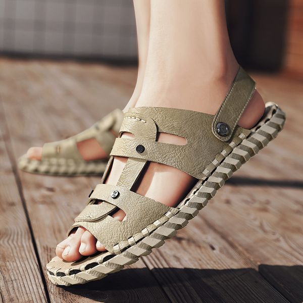 Mens CYYTL Sandals Beach Summer Shoes Breathable Leather Outdoor Fisherman Slippers Hiking Fashion Designer Open Toe Flat 7529
