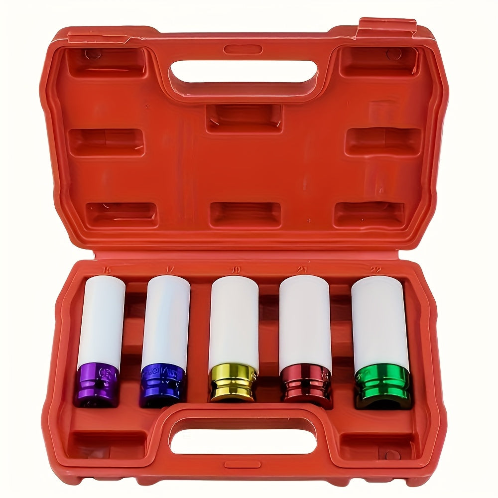 TEMU 5pcs 1-2"" Socket Set - Protect Your Tires And Wheels With Deep Impact Sockets