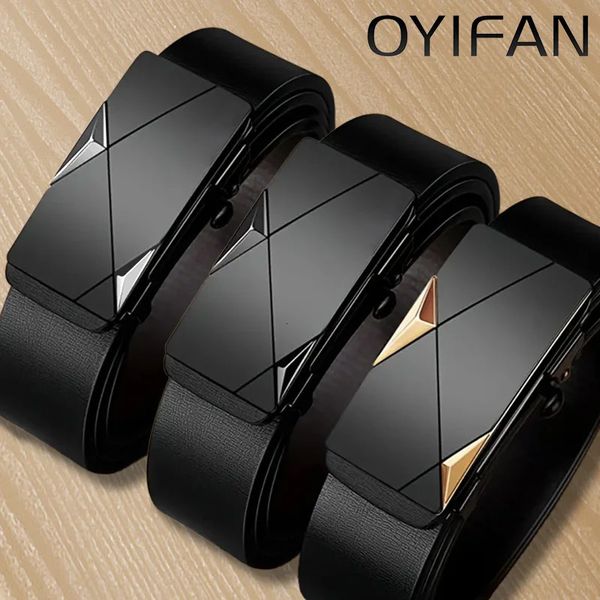 OYIFAN Fashion Mens Belt Genuine Leather Automatic Buckle Ratchet Random Adjustment 250114