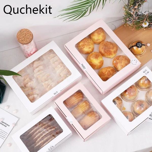 Wrap Gift 10Pcs Baking Boxes And Packaging Egg Yolk Crisp Candy Cookie Cake With Clear Window Cupcake Box Birthday Party Favor Decor 230725