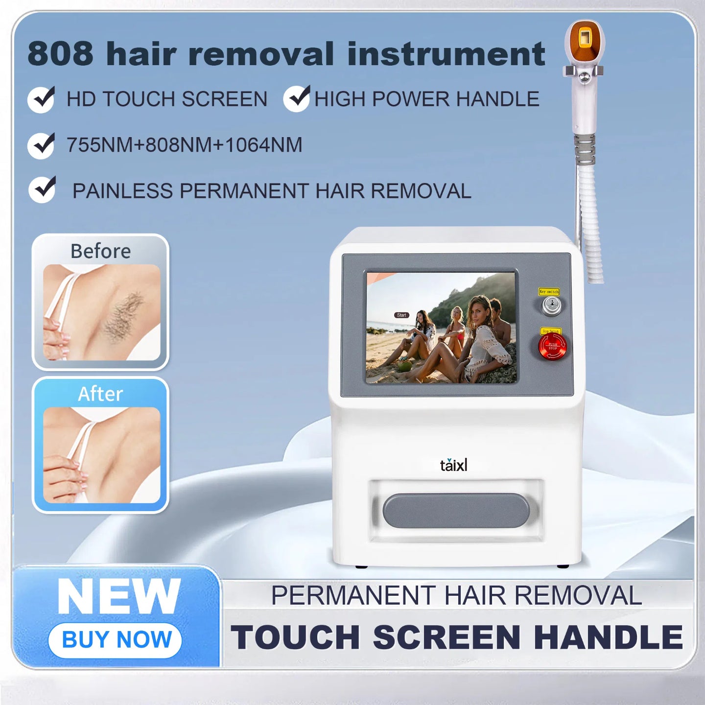 Professional 808nm Diode Laser Hair Removal Machine 3 wave Ice Titanium Painles Permanent Alexandrite Device For Salon Depilador