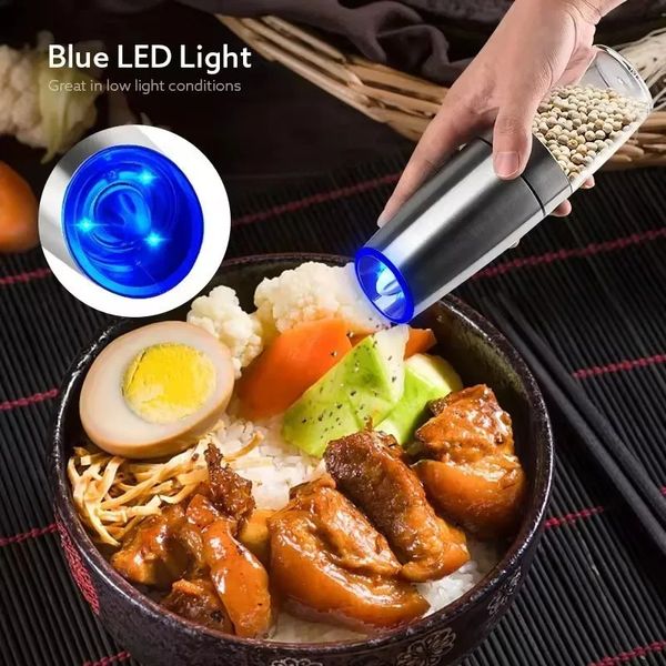 Kitchen USB Rechargeable Electric Pepper Mill Automatic Gravity Salt and Pepper Grinder Set with LED lights adjustable ceramic 240830