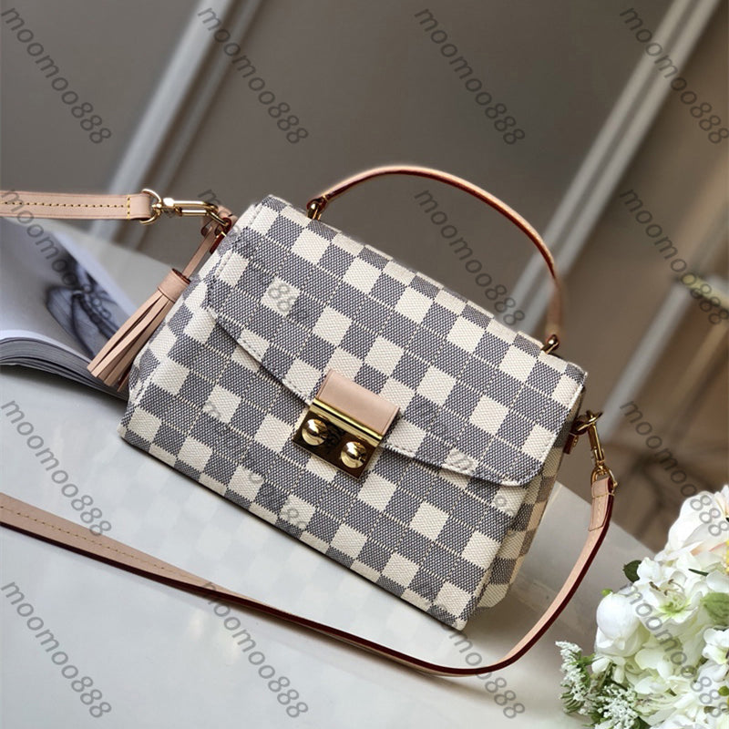 12A All-New Mirror Quality Designer 25cm Small Croisette Messenger Bag Womens White Damier Purse Luxury Plaid Canvas Handbags Brown Checkered Should