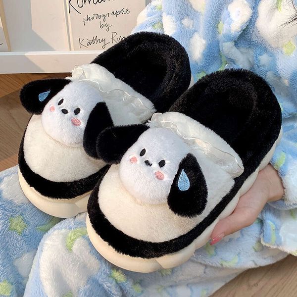 Women&#039;s Winter Fluffy Slippers Sandals Flip ps Heels Fleece-ed Warm Couple Lazy Platform Cotton Shoes Female
