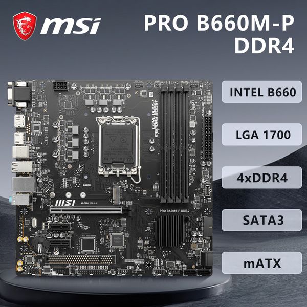 MSI PRO B660M-P DDR4 Motherboard Mupport LGA1700 i9-14900K i7-14700K i5-14600K CPU Intel B660 Chipset 4xDDR4 128GB PCIe4.0 M-ATX