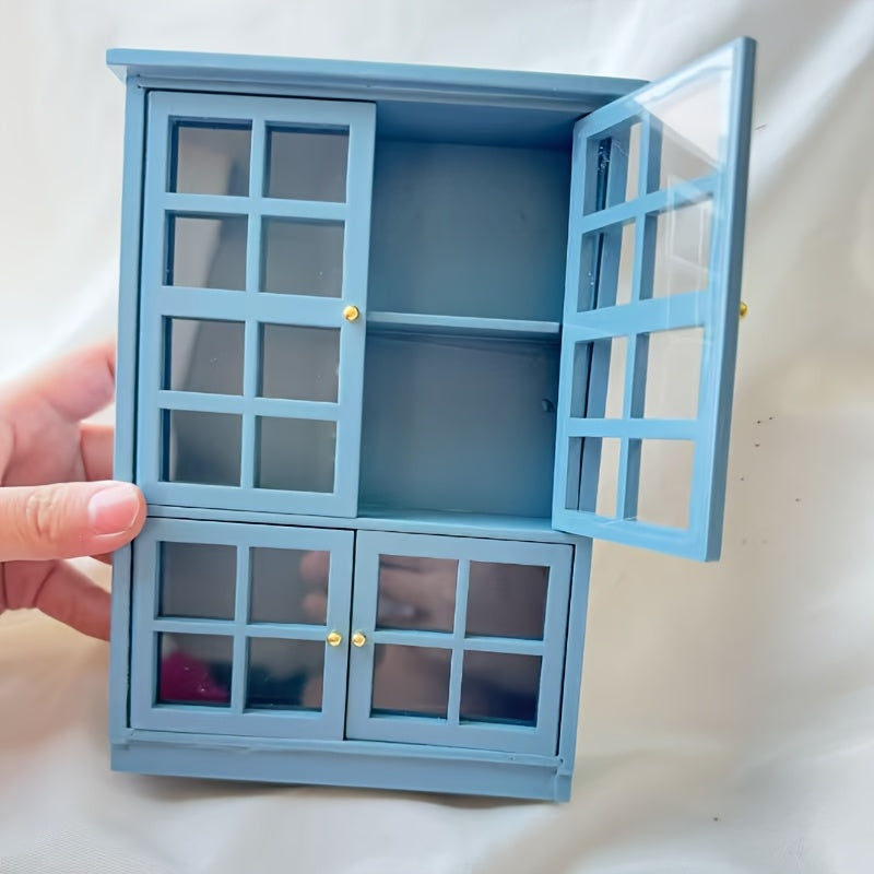 TEMU 1:12 Scale Dollhouse Miniature Kitchen Set Modern Wooden Blue 4-door Cabinet Creative Mini Scene Decor Tools Mini Study Supplies