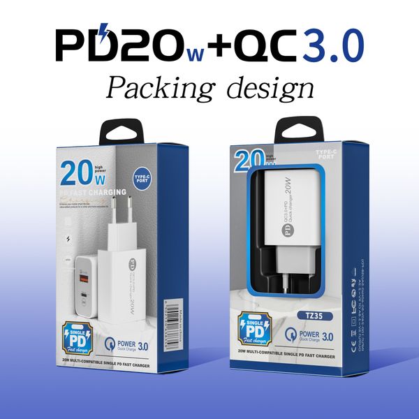 20W Quick QC3.0 Type C Chargers USB-C EU US Wall Plug PD Fast Charger For Samsung S22 S23 Xiaomi Huawei Android Mobile Phone Adapter