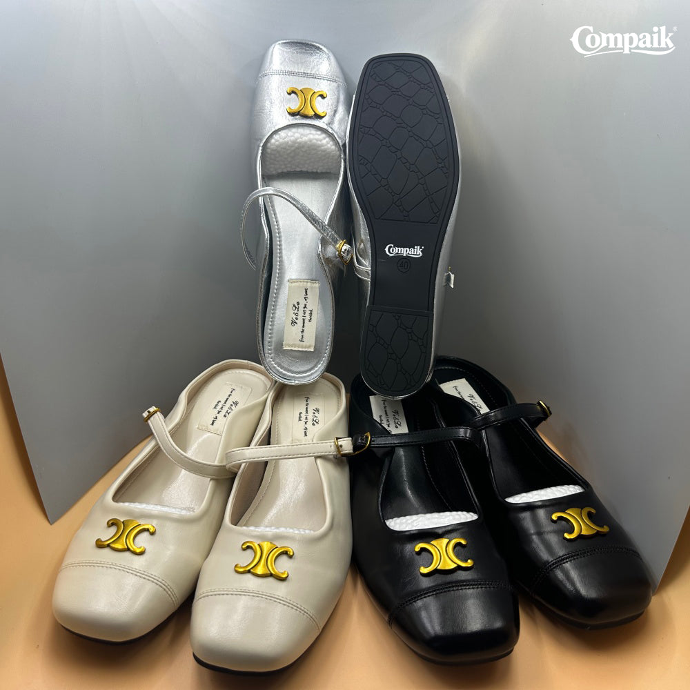 Compaik womens dress shoes Mary Jane Inner height half slipper single shoes gentle temperament French sandals Korean version of the thick-soled toe