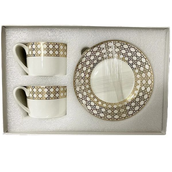 Tea Mugs Coffee Mate Cup and Saucer Dish with Pattern Set 2PCSSet Box Catering Bone China Multistyle Simple Ceramic Tiki 240130