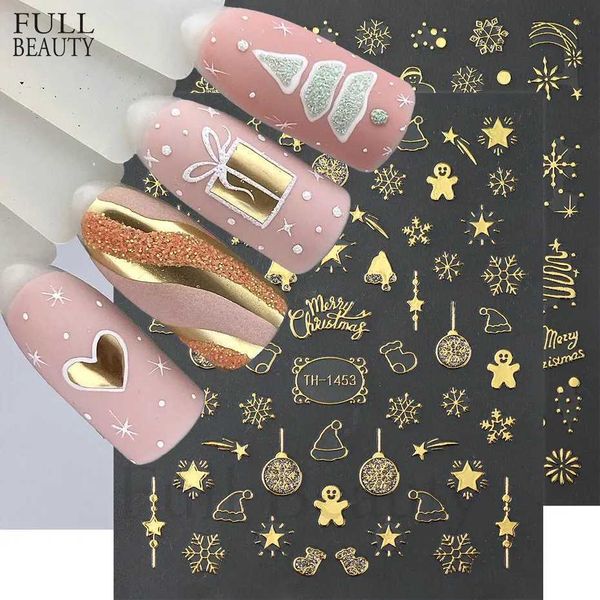 3D Golden Christmas Snowball Nail Art Stickers Snowflake Candy Stick Ginger Cake Nail Decoration Design Stickers HandmadeW241127