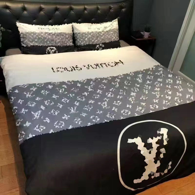 Bedding Set Luxury Designer Classic Letter Print Dark Down Duvet Cover Pillowcase 4Pcs set Pure Cotton Large Logo Duvet Cover Bedroom Decoration 1.5