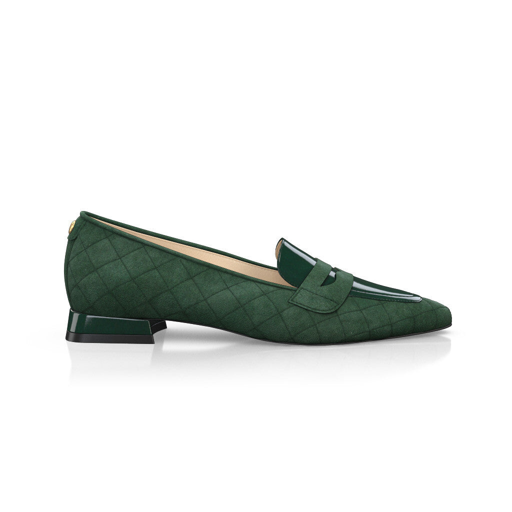 Chaussures plates pointues Femme Faites main en Italie en Cuir verni Vert Foncé - Sur Mesure, Petit, Perles, Enfiler - GIROTTI