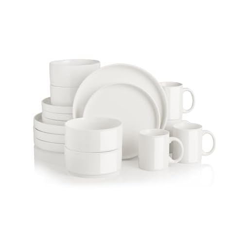 Sweejar Porcelain Dinnerware Sets for 4, 16 Pieces Ceramic Plates and Bowls Set, Classic Modern Simple Kitchen Dinner Dining Ware Set, Dishwasher and