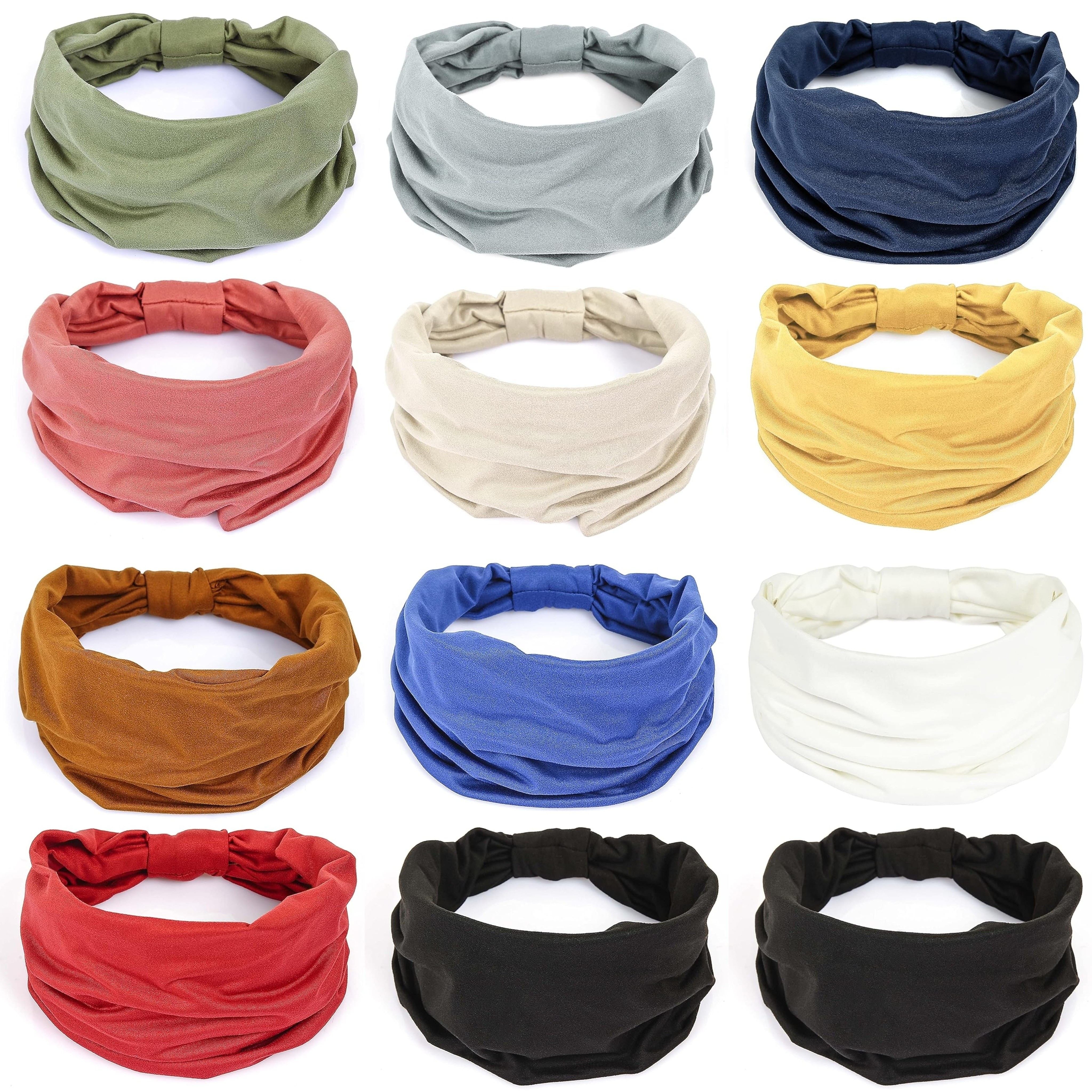 TEMU (12 Pcs) Wide Headband For Women, Non Slip Knotted Head Bands, Yoga Running Sports Workout Stretch Turban Hair Wraps