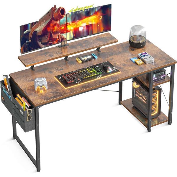 ODK 63 Inch Home Office Computer Desk Monitor Stand And Reversible 2-Tier Storage Shees, Modern Laptop Wortation With S