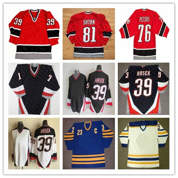 Vintage Hockey Jersey 39 DOMINIK HASEK 48 Daniel Briere 29 JASON POMINVILLE 9 DEREK ROY Jason Woolley Brian Campbell Curtis Brown Miroslav Satan Pat