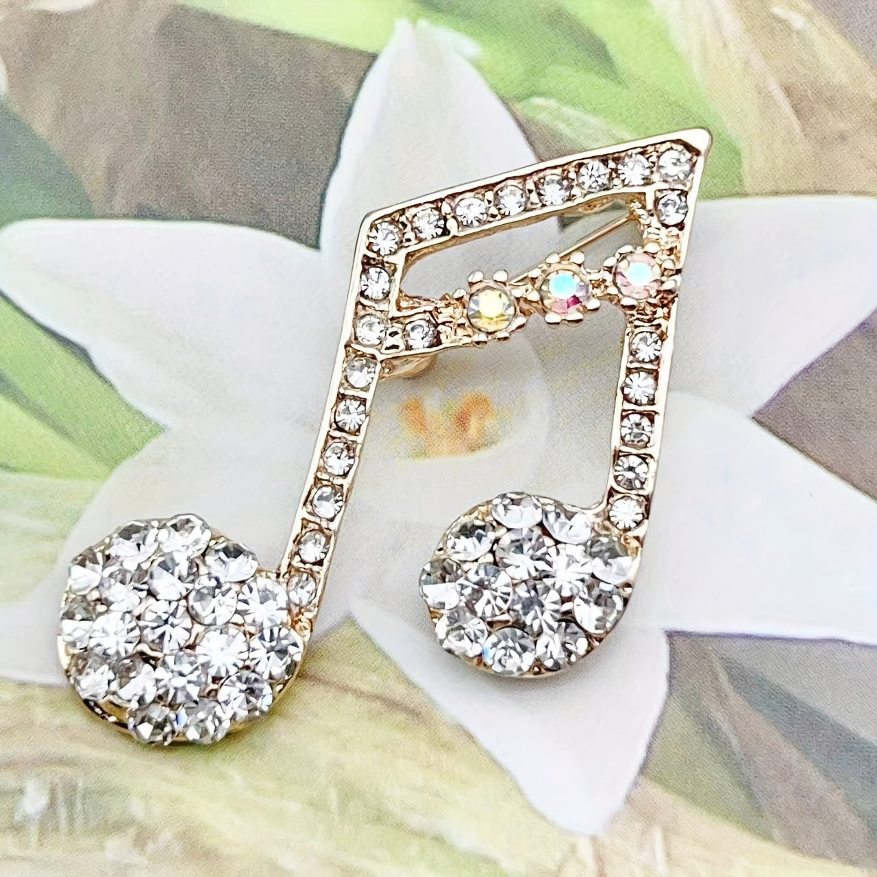 TEMU [sparkling Jewelry] Elegant Golden-tone Musical Note Brooch With - Chic Alloy Pin For Dresses, Blouses, Hats & Bags